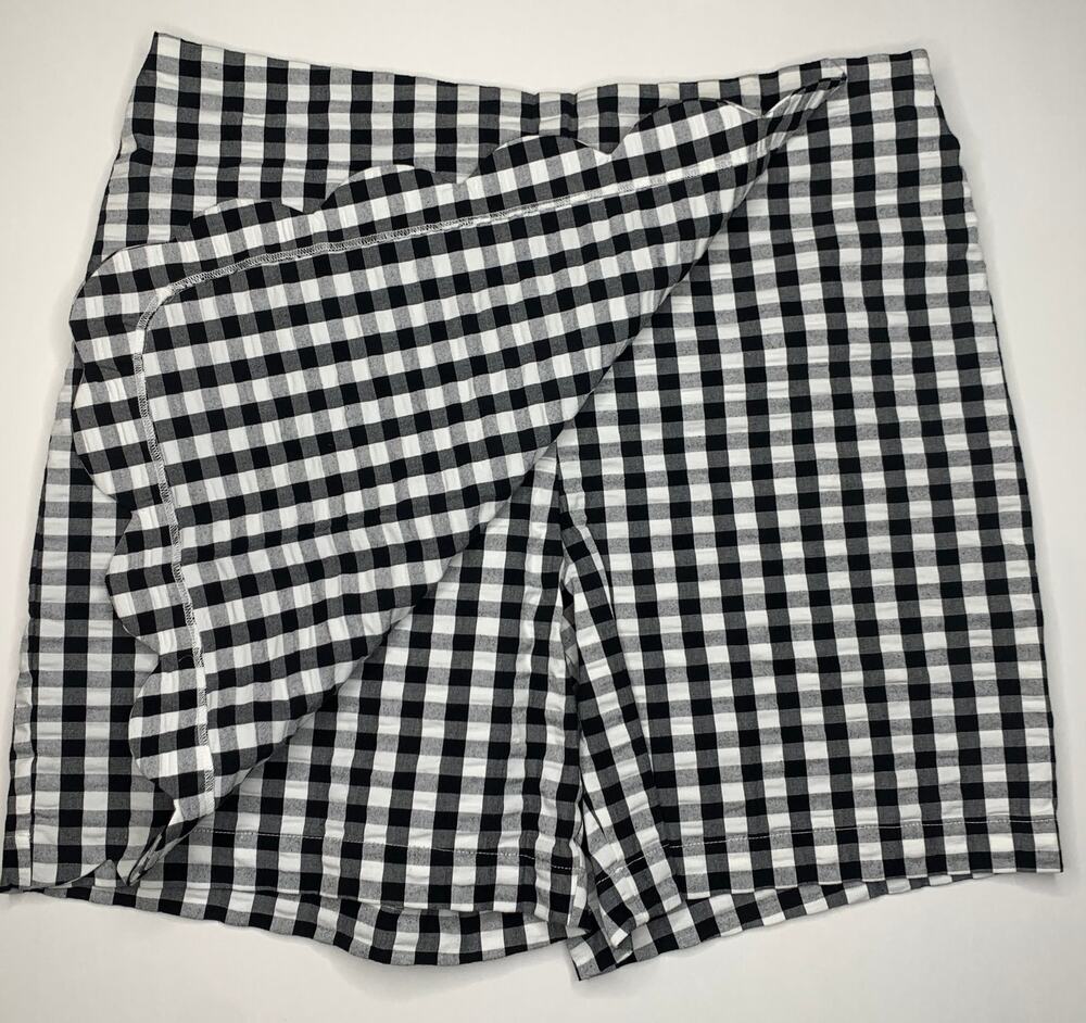 Talbots skort black white gingham seersucker shorts high waist skirt size 10
